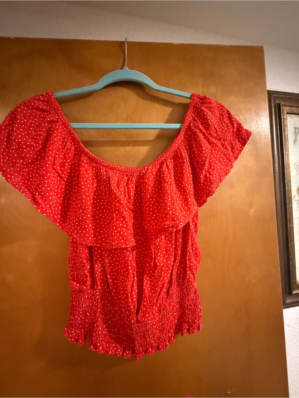 Forever 21 Red Dot Off-Shoulder Ruffle Blouse